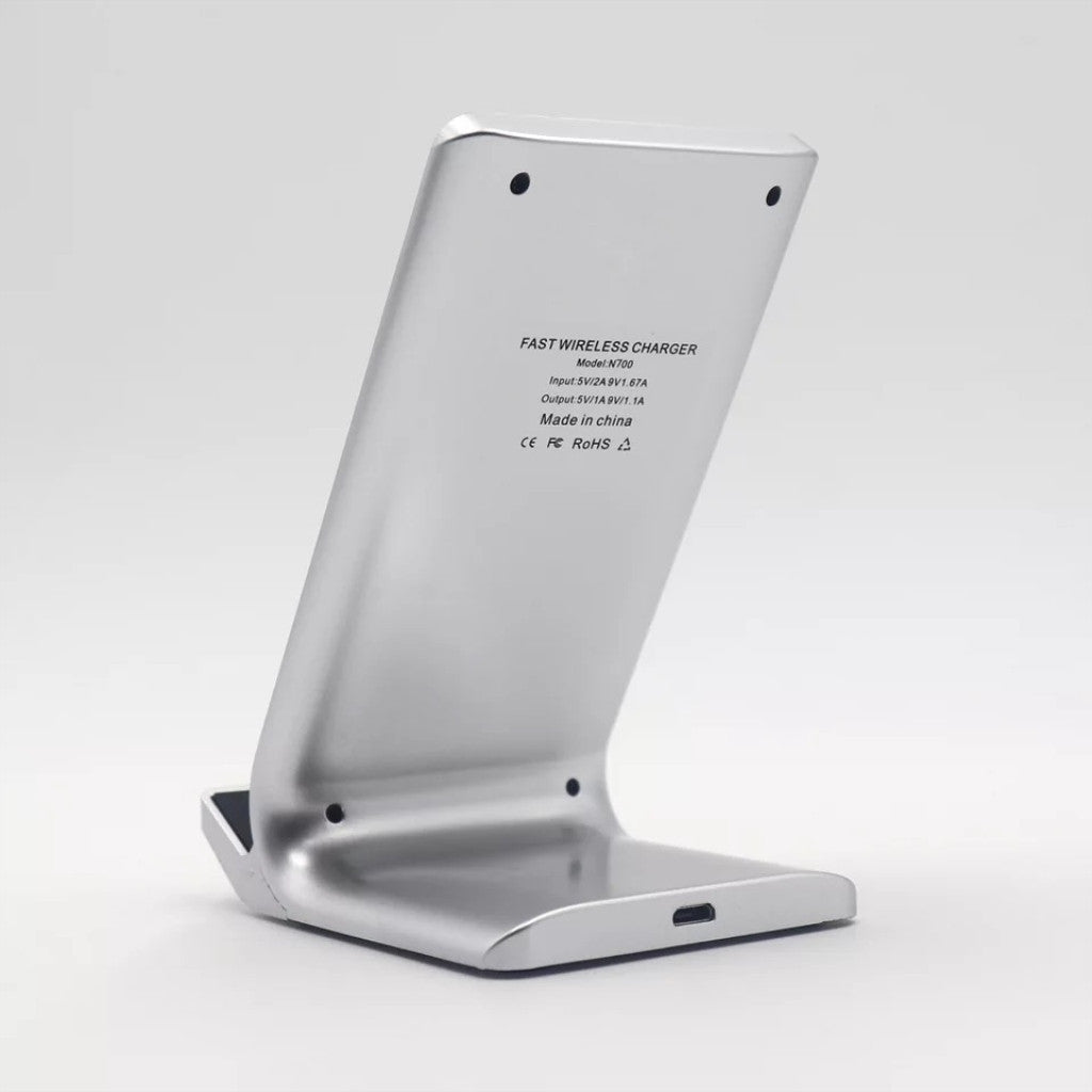 Qi Vertical Wireless Charger Pad N700 Dual Coils Fast Charging Base Silver