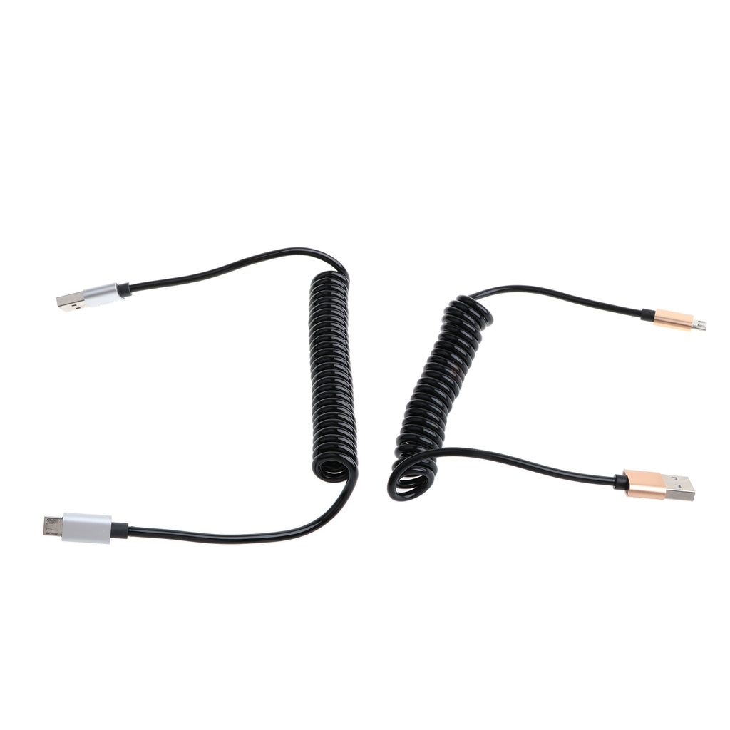 Retractable Coiled Spring USB to Micro USB Charging & Data Cable  Gold