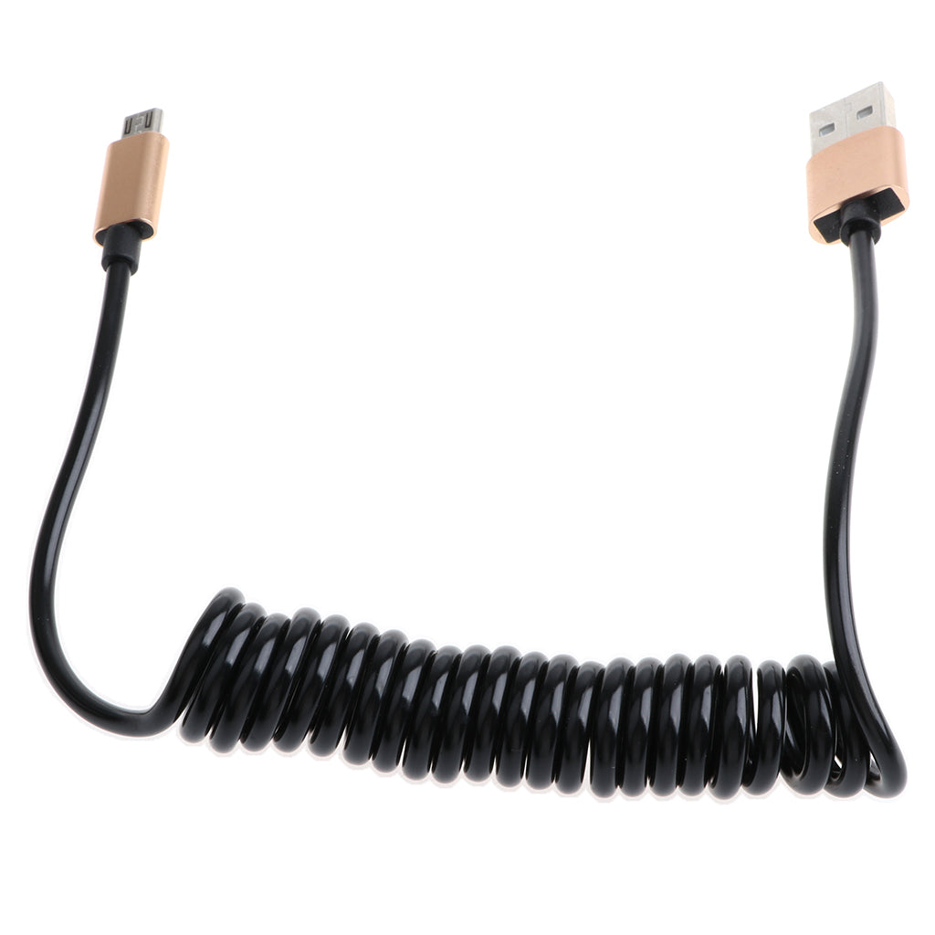 Retractable Coiled Spring USB to Micro USB Charging & Data Cable  Gold