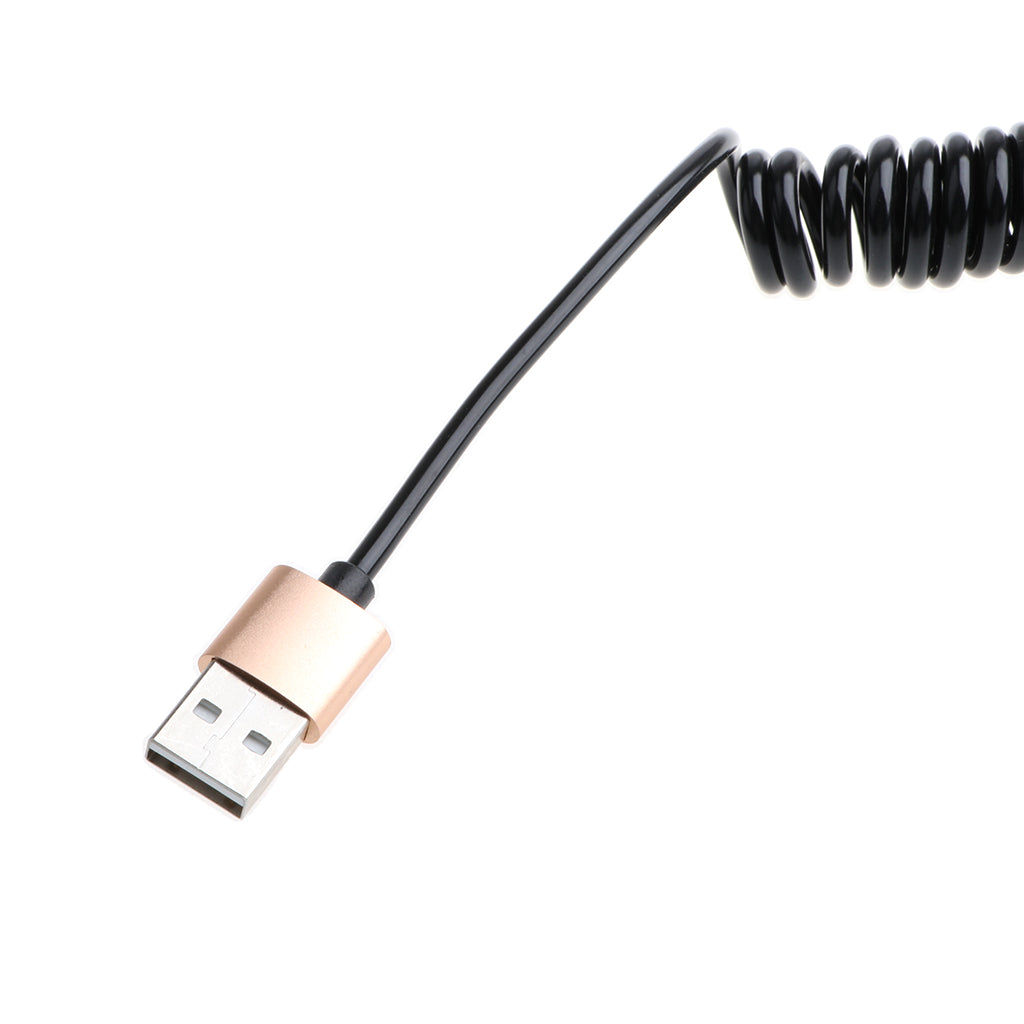 Retractable Coiled Spring USB to Micro USB Charging & Data Cable  Gold