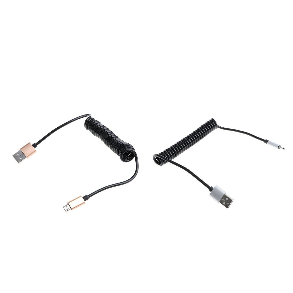 Retractable Coiled Spring USB to Micro USB Charging & Data Cable  Gold