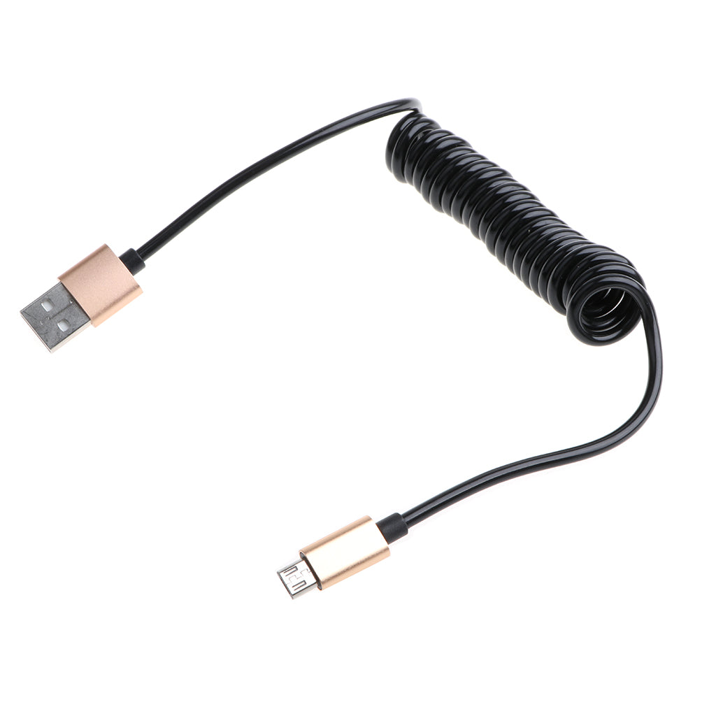 Retractable Coiled Spring USB to Micro USB Charging & Data Cable  Gold