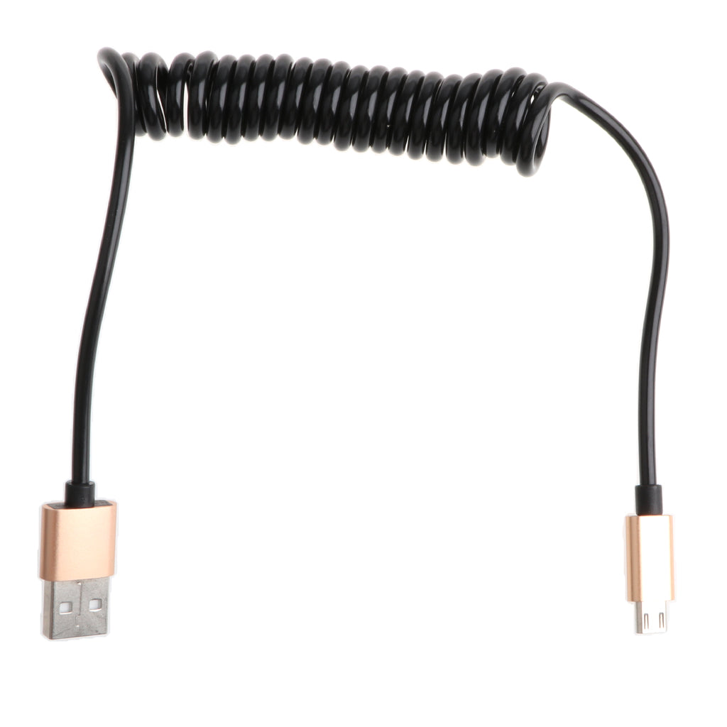 Retractable Coiled Spring USB to Micro USB Charging & Data Cable  Gold