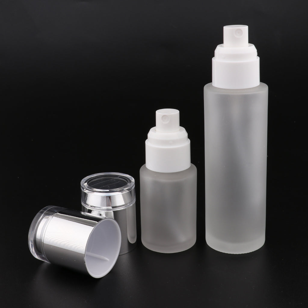 2 Pieces Glass spray Bottles Refillable Cosmetic Container 30ml/80ml Silve