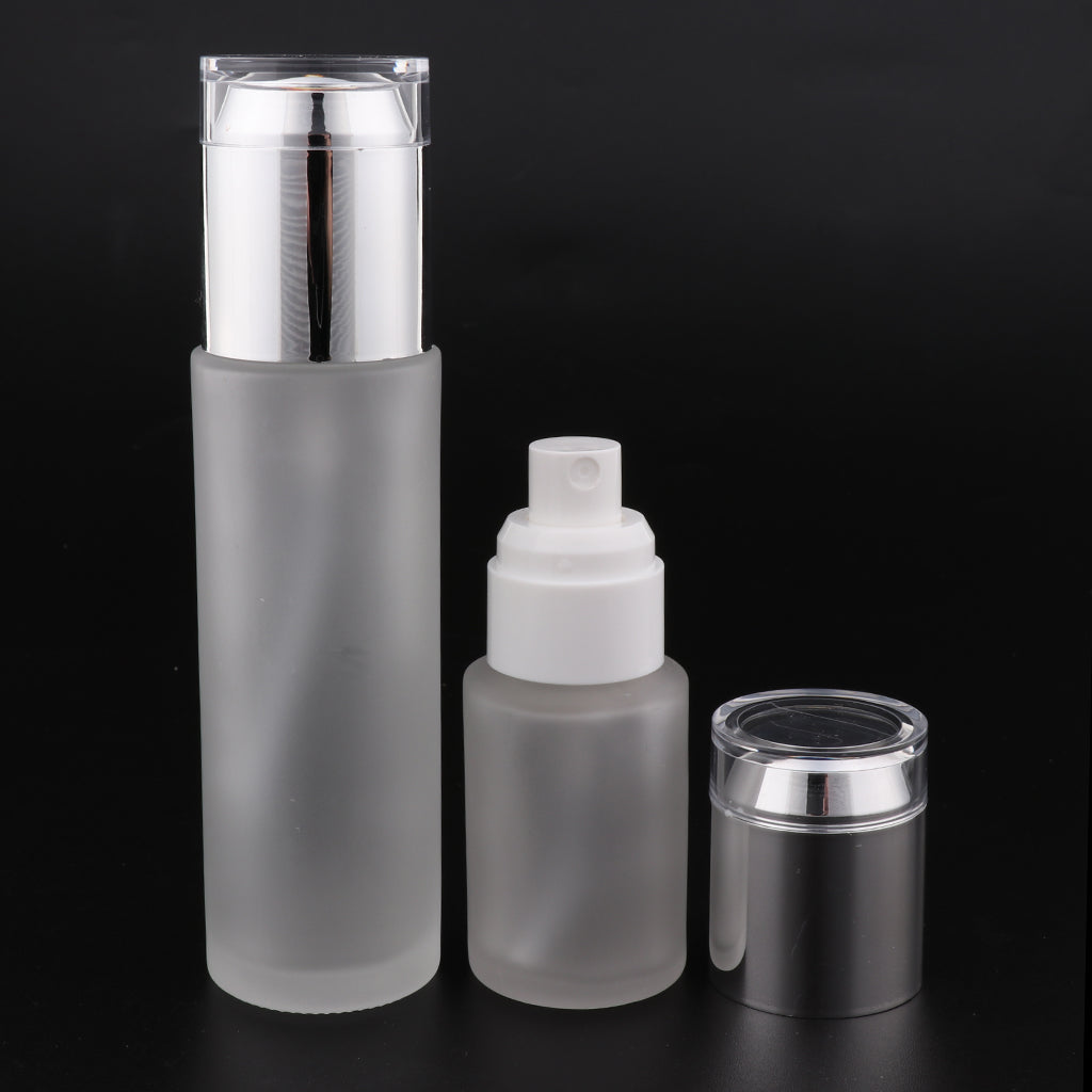 2 Pieces Glass spray Bottles Refillable Cosmetic Container 30ml/80ml Silve