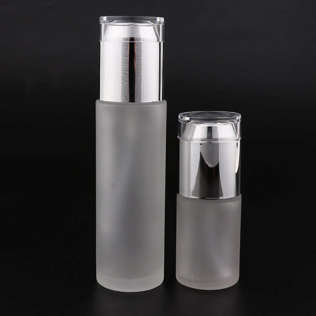 2 Pieces Glass spray Bottles Refillable Cosmetic Container 30ml/80ml Silve