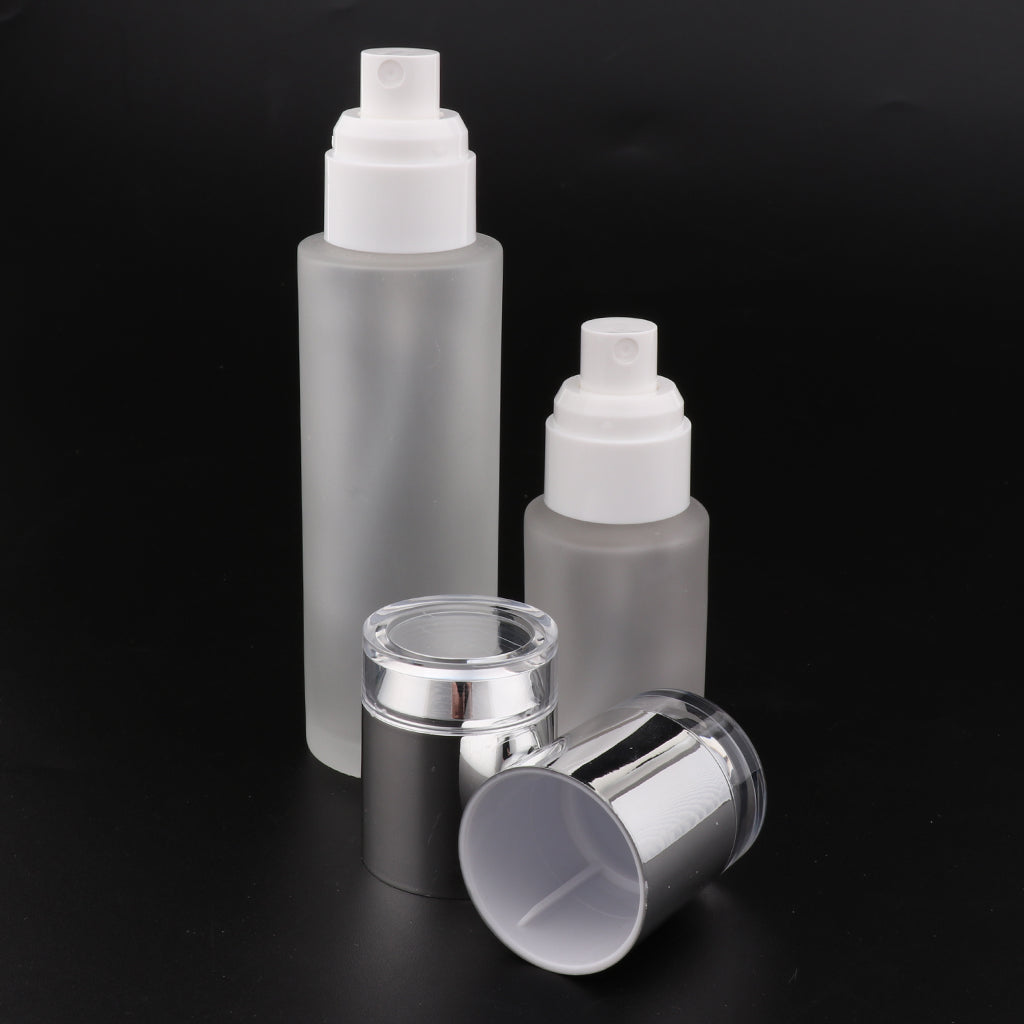 2 Pieces Glass spray Bottles Refillable Cosmetic Container 30ml/80ml Silve