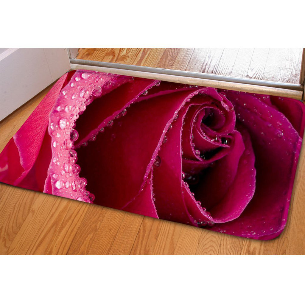 Kitchen Floor Mat Comfort Anti Slip Flannel Indoor Bahroom Rug Red Rose