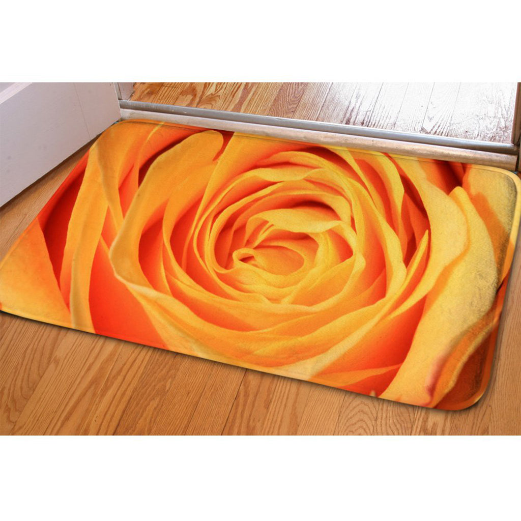 Kitchen Floor Mat Comfort Anti Slip Flannel Indoor Bahroom Rug Orange Rose