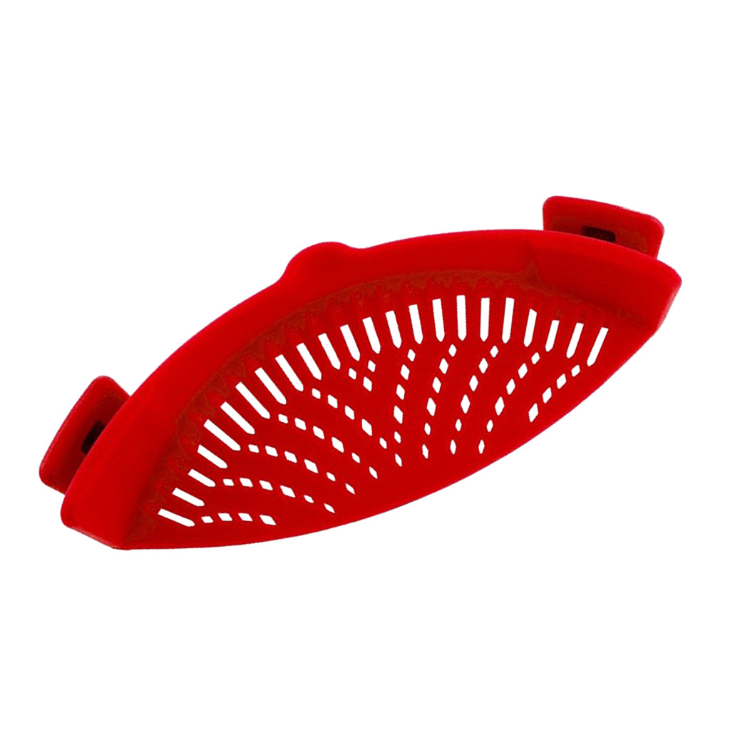 Kitchen Silicone Food Pan Clip Pan Strainer Pot Drainer Sieve Colander Red