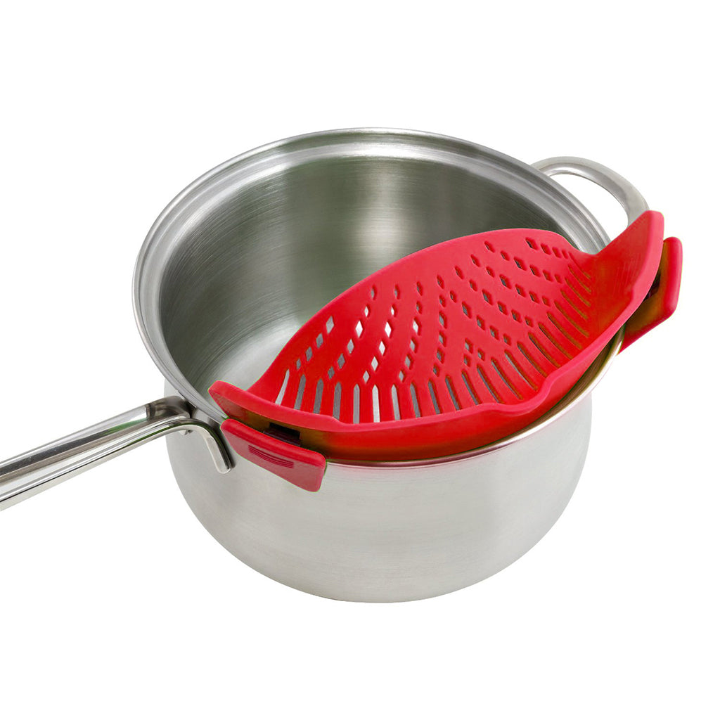 Kitchen Silicone Food Pan Clip Pan Strainer Pot Drainer Sieve Colander Red