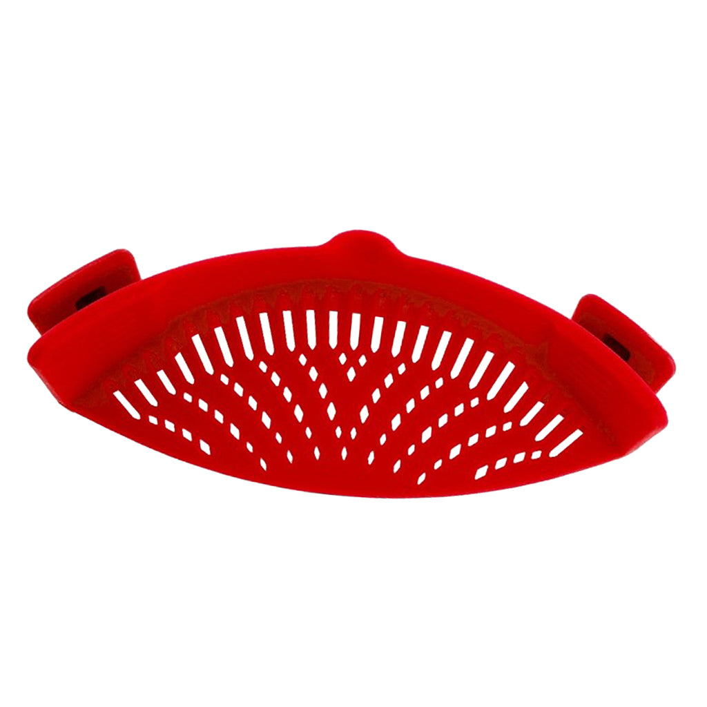 Kitchen Silicone Food Pan Clip Pan Strainer Pot Drainer Sieve Colander Red