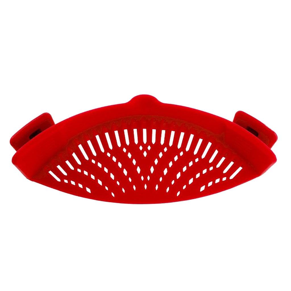 Kitchen Silicone Food Pan Clip Pan Strainer Pot Drainer Sieve Colander Red