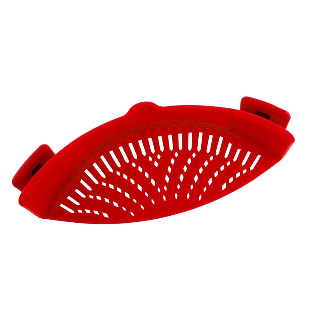 Kitchen Silicone Food Pan Clip Pan Strainer Pot Drainer Sieve Colander Red