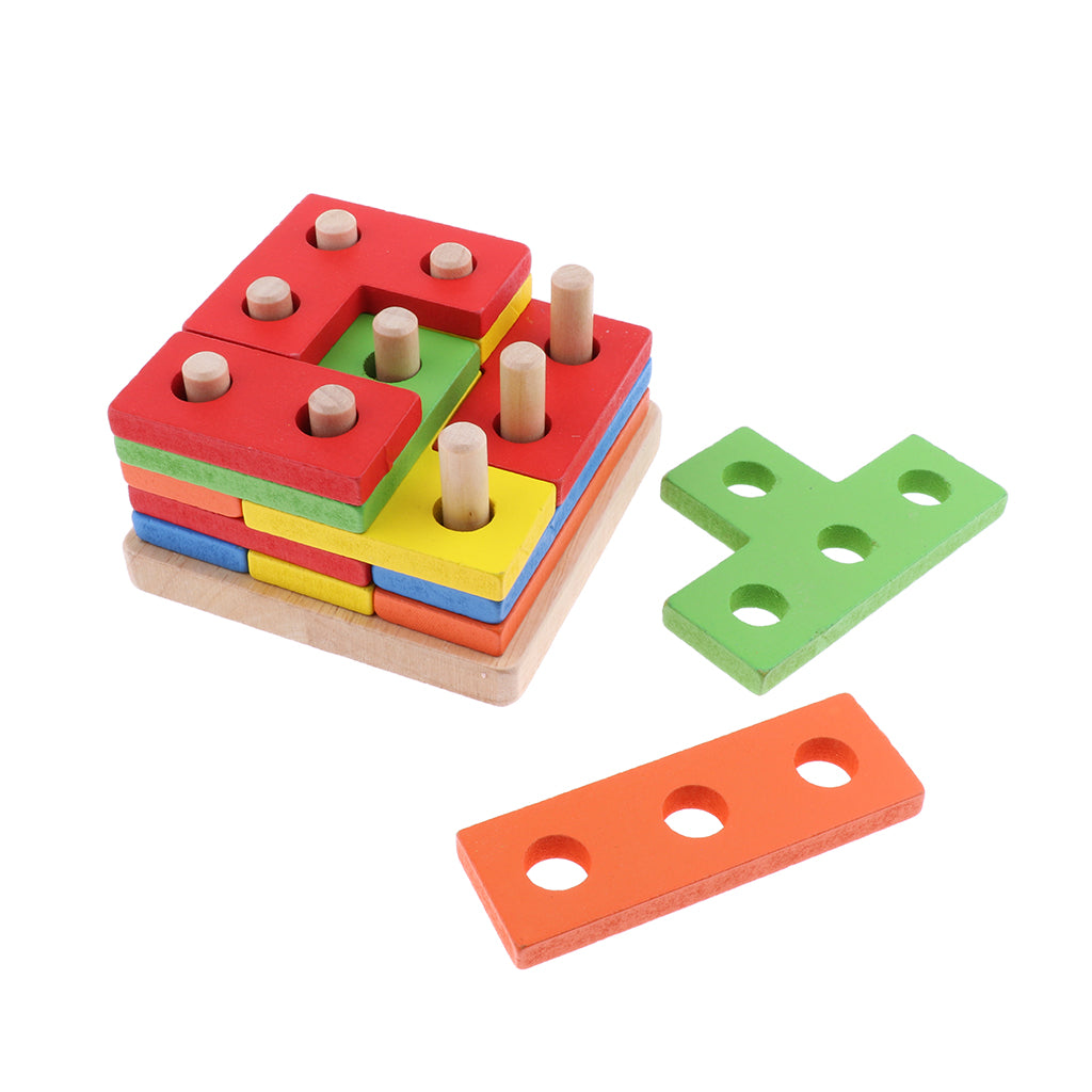 Color Blocks Stacking Shape Puzzle Wooden Toy Kids Early Educational Game 01