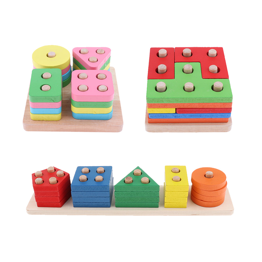 Color Blocks Stacking Shape Puzzle Wooden Toy Kids Early Educational Game 01