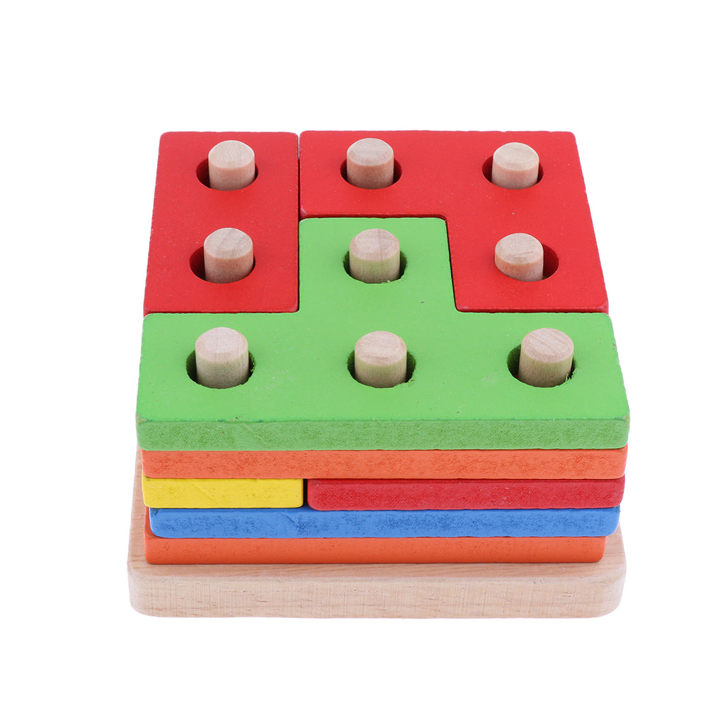 Color Blocks Stacking Shape Puzzle Wooden Toy Kids Early Educational Game 01