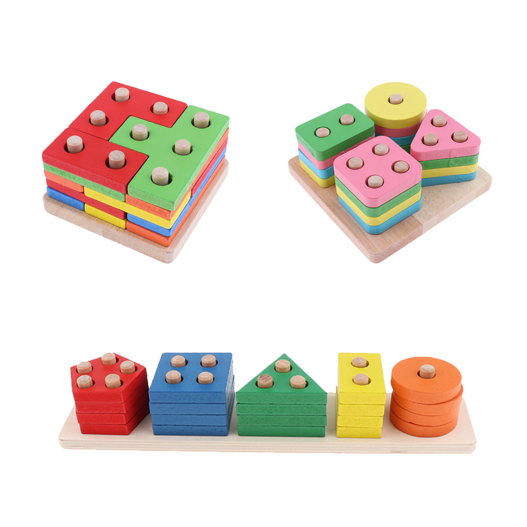 Color Blocks Stacking Shape Puzzle Wooden Toy Kids Early Educational Game 01