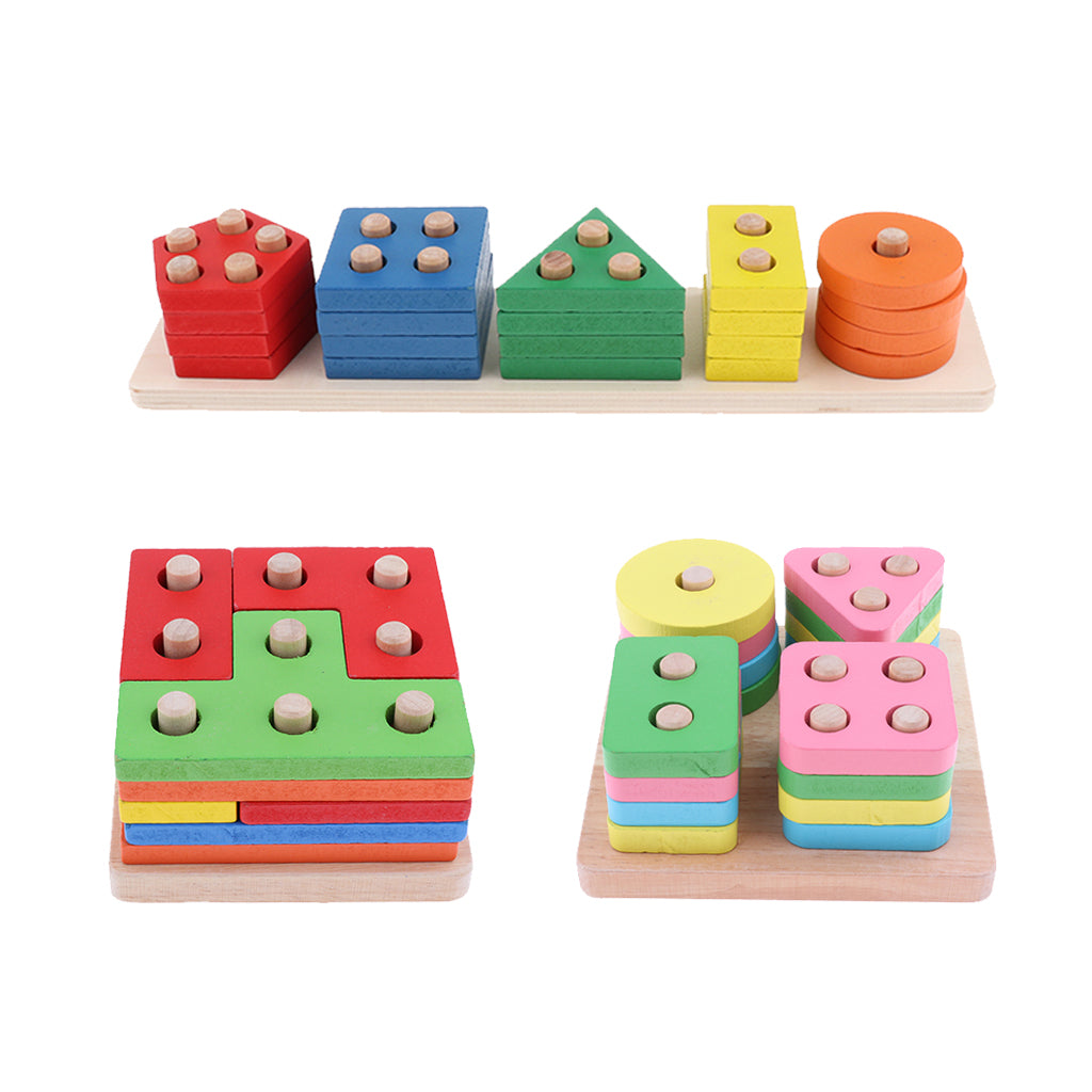 Color Blocks Stacking Shape Puzzle Wooden Toy Kids Early Educational Game 01