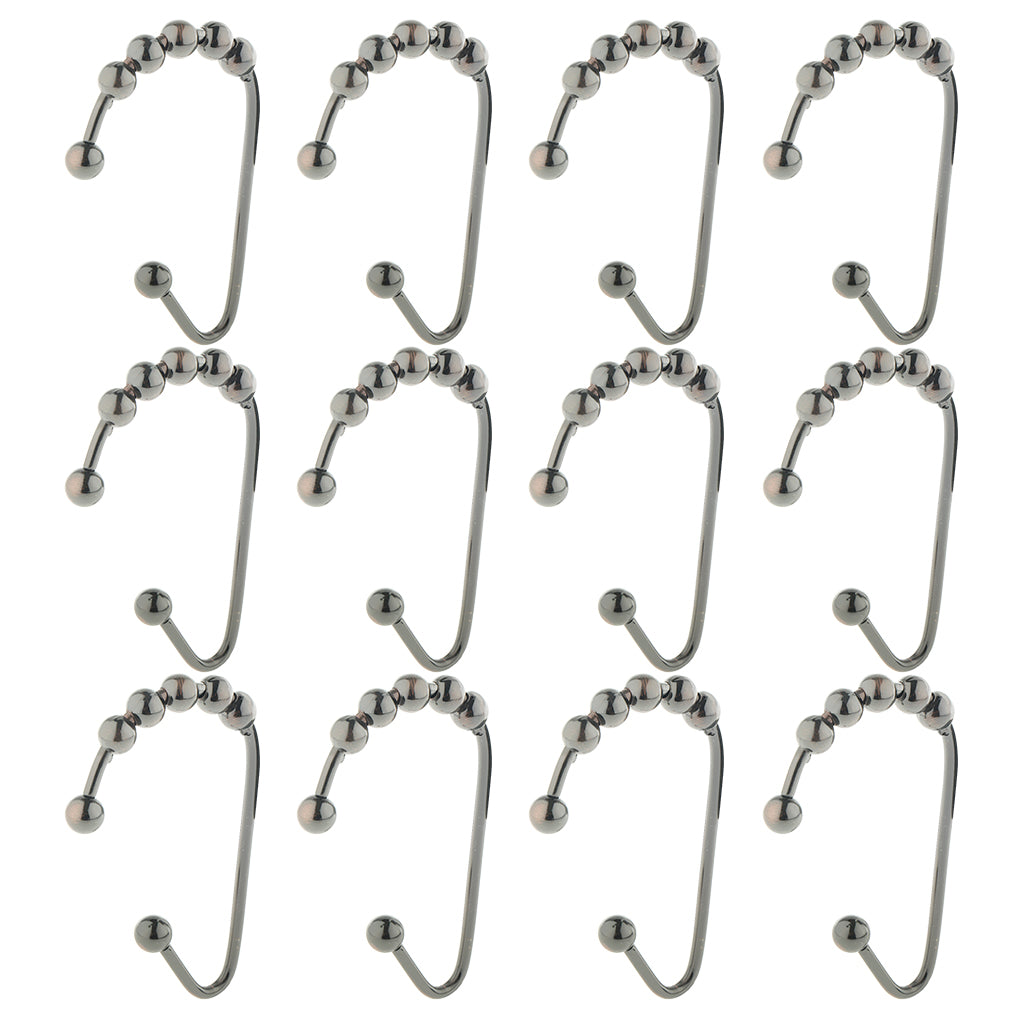 12 PCS Bathroom Stainless Steel Shower Curtain Hooks Rings Bronze