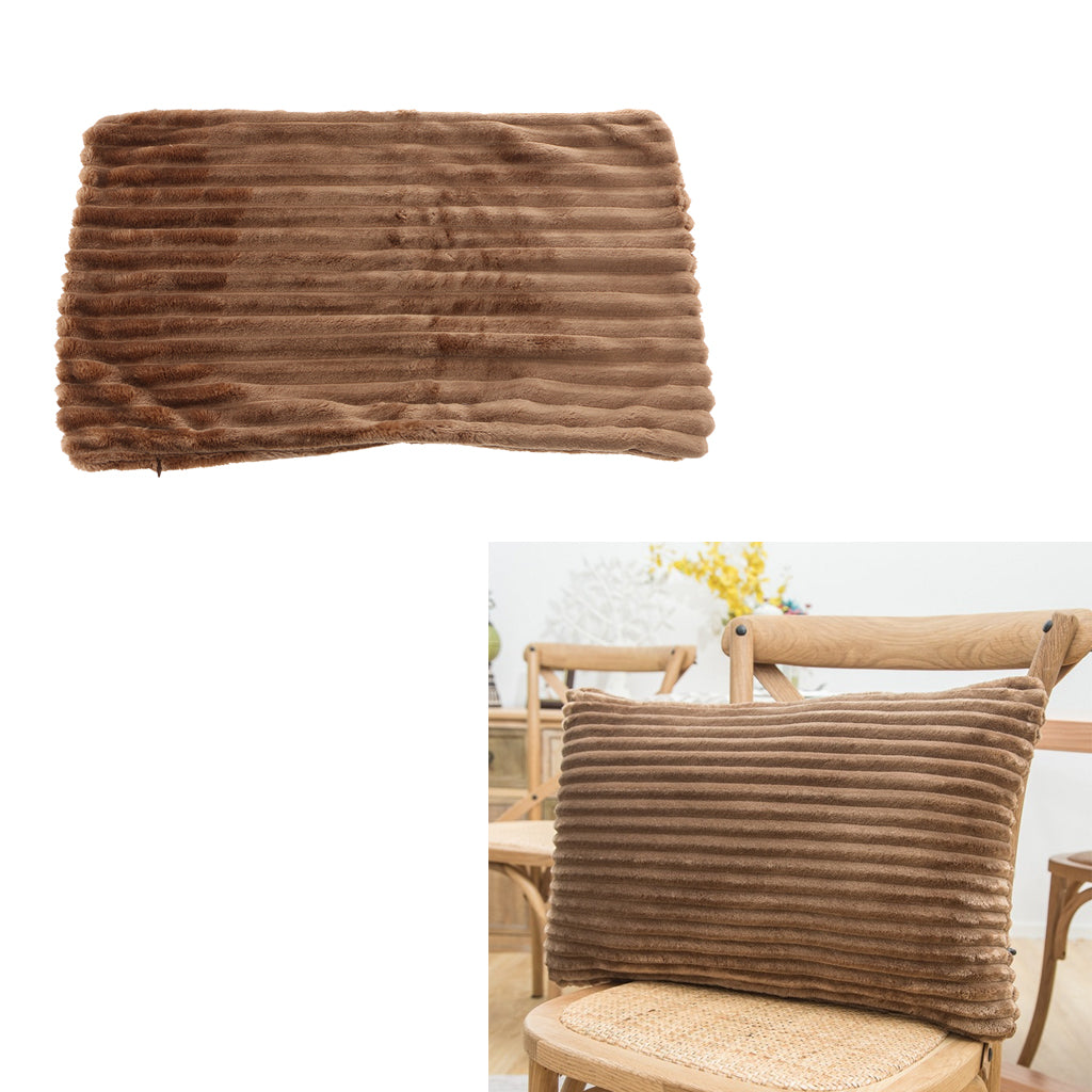 Striped Flannel Throw Pillow Case Cushion Cover for Sofa  Brown 38x60cm