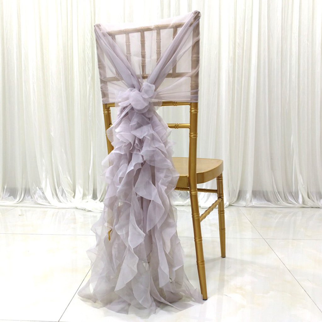 Chiffon Hoods With Ruffles Decor Chair Cover for Wedding Special Events Gray