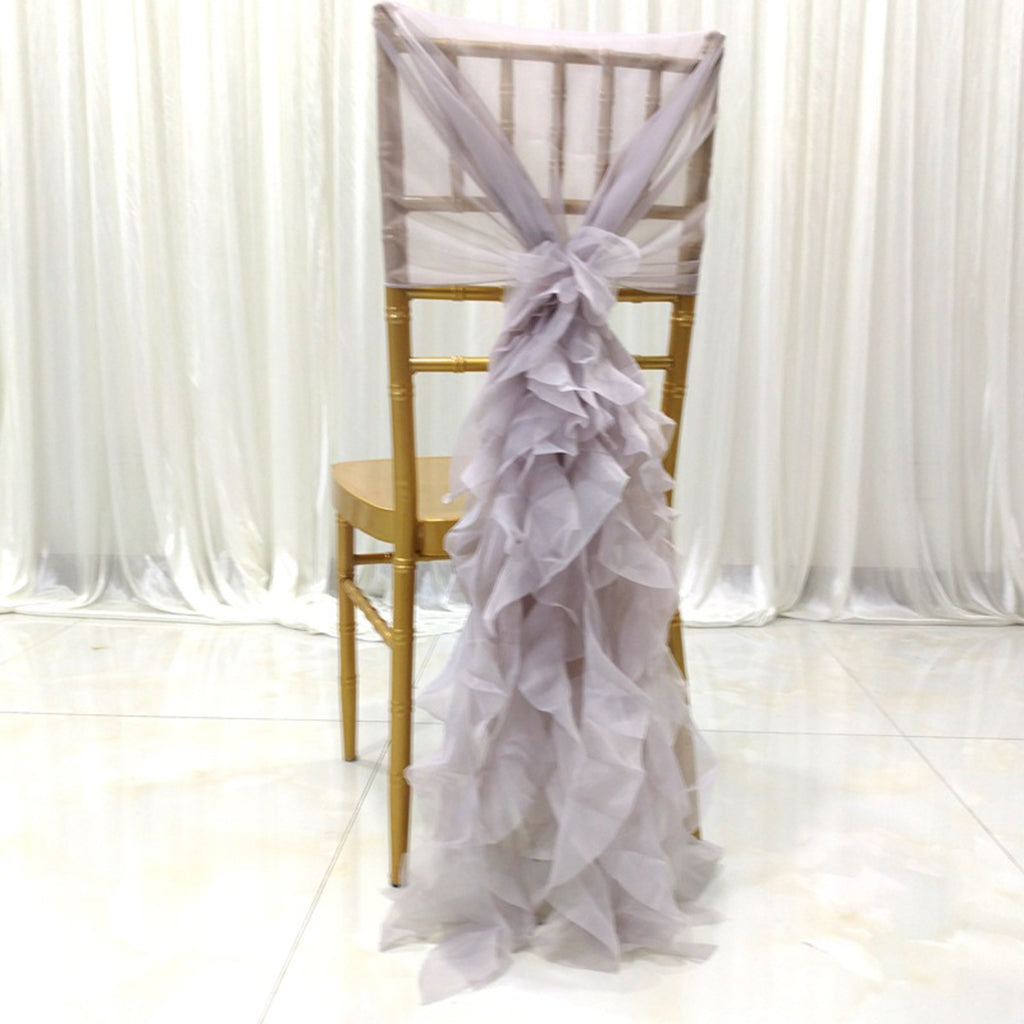 Chiffon Hoods With Ruffles Decor Chair Cover for Wedding Special Events Gray