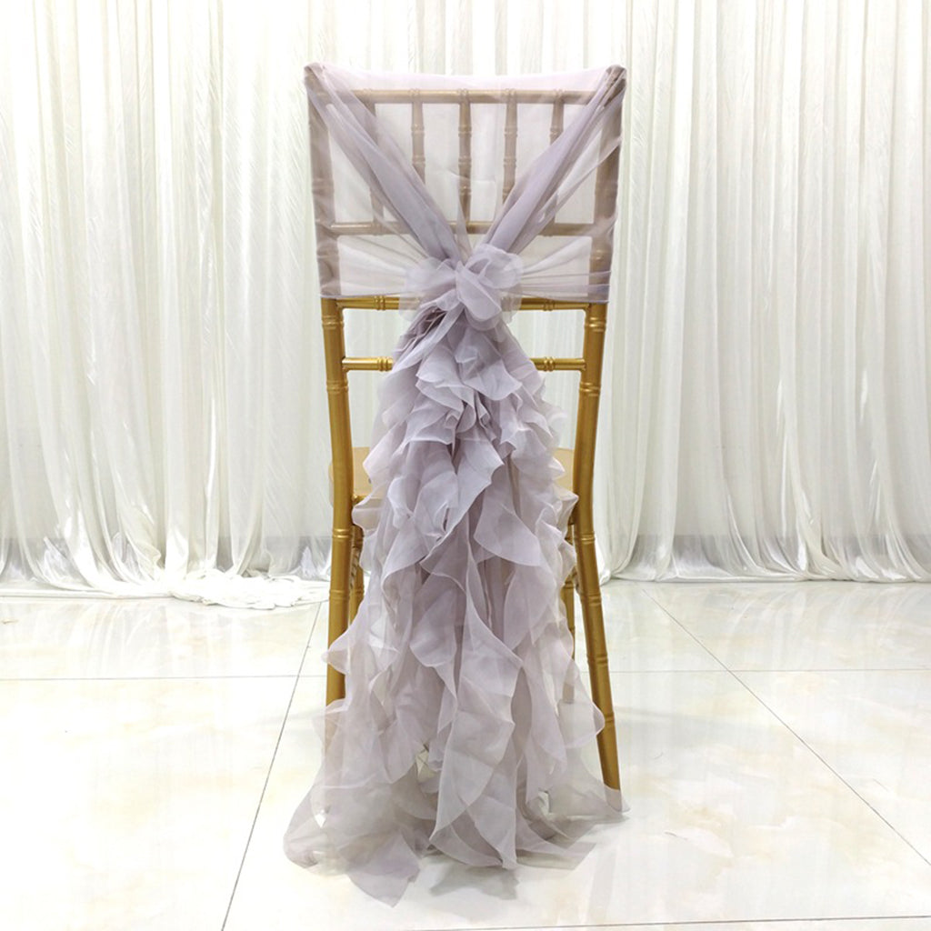 Chiffon Hoods With Ruffles Decor Chair Cover for Wedding Special Events Gray