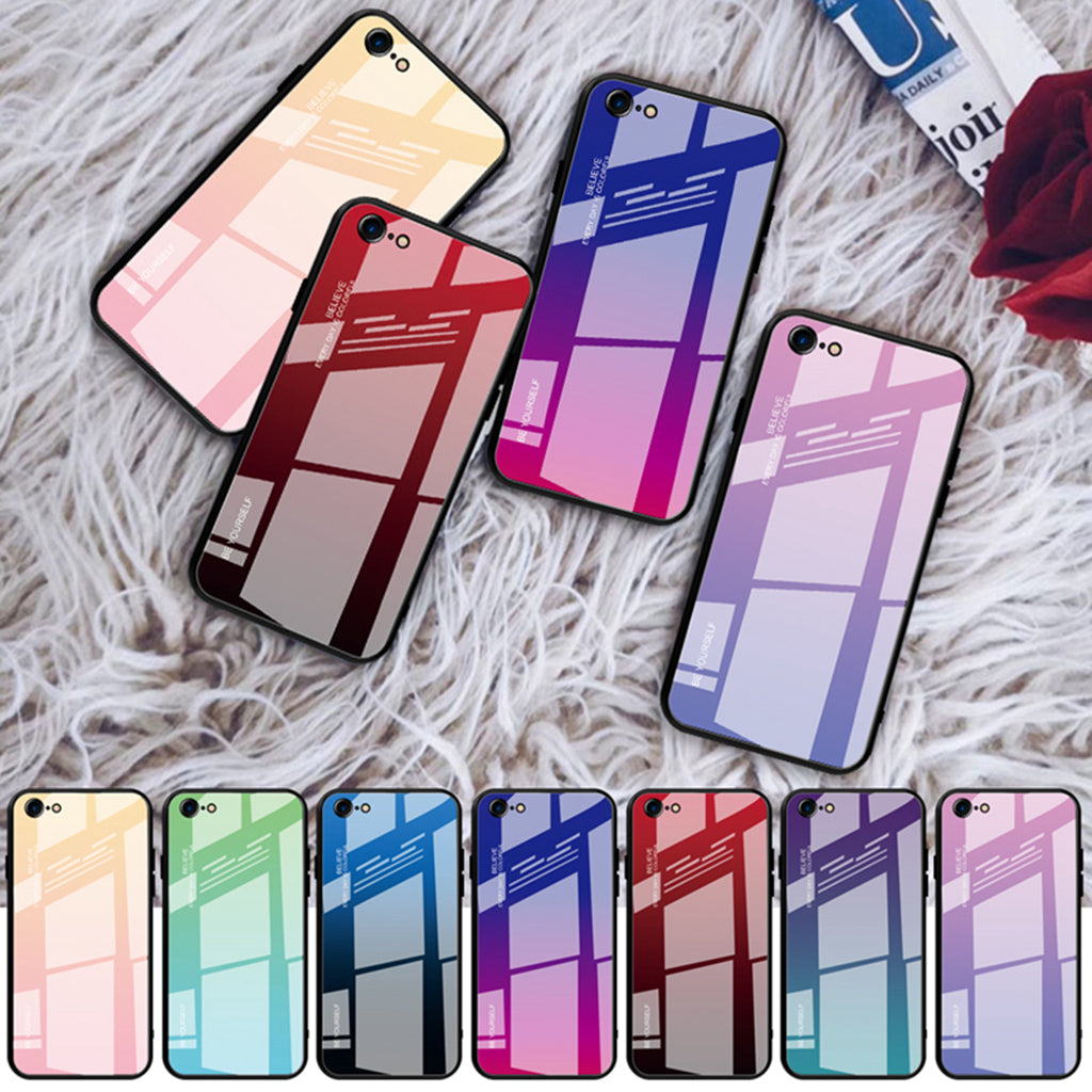 Gradient Tempered Glass Back Cover Phone Protective Case for iPhone 7 8G