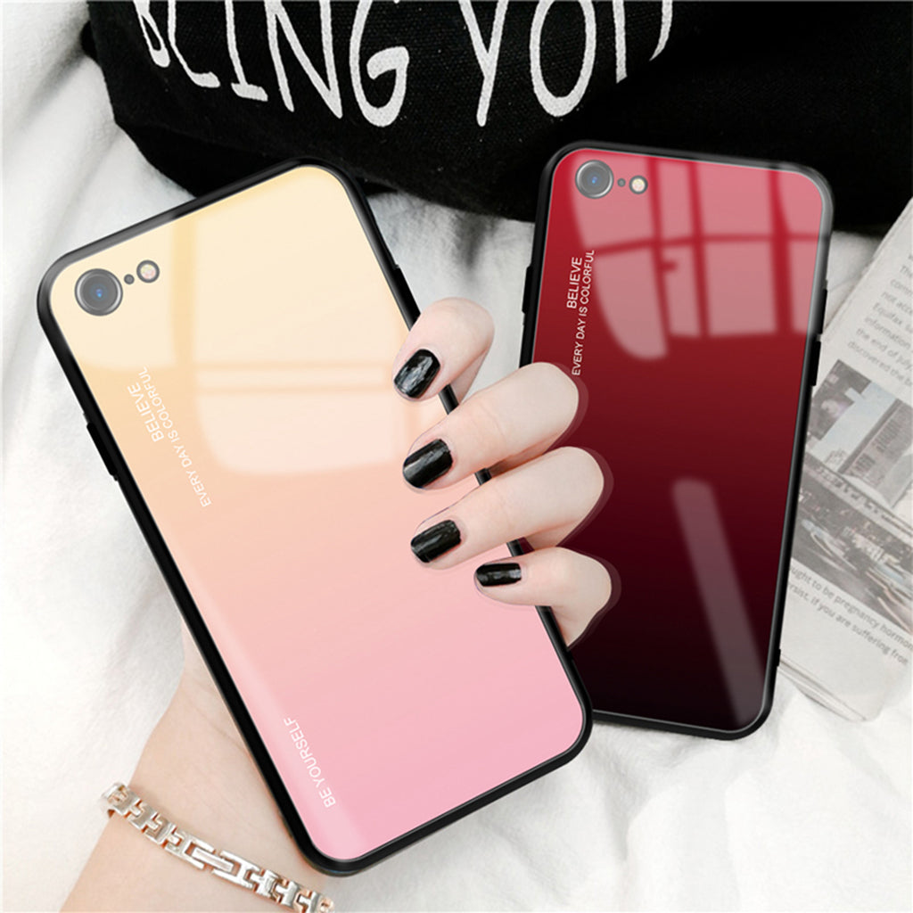 Gradient Tempered Glass Back Cover Phone Protective Case for iPhone 7 8G