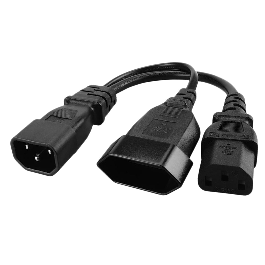 IEC 3Pole C14 Male to C13 & Euro 2 Pin Female 2 in 1 Y Split Power Cord 25CM