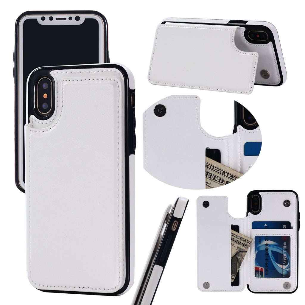 PU Leather Flip Stand Wallet Phone Protective Cover for iPhone X White