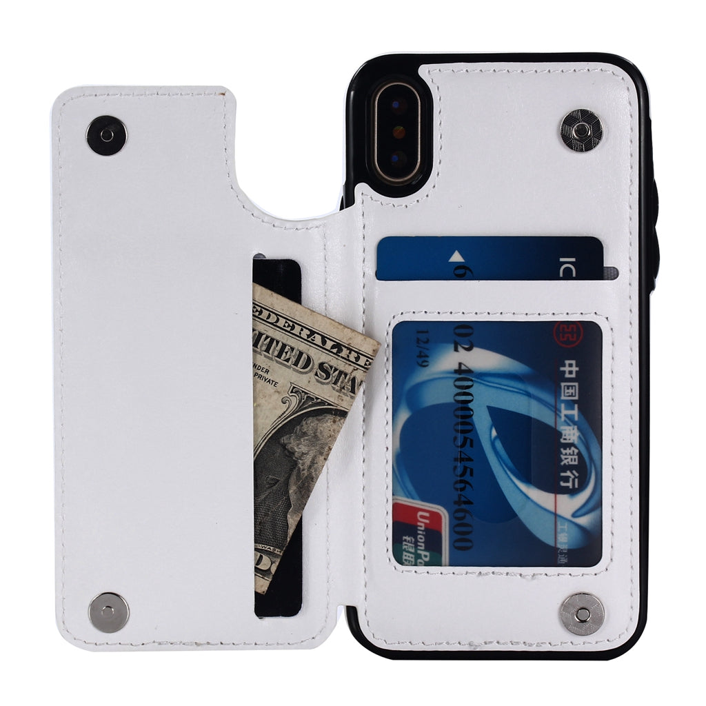 PU Leather Flip Stand Wallet Phone Protective Cover for iPhone X White