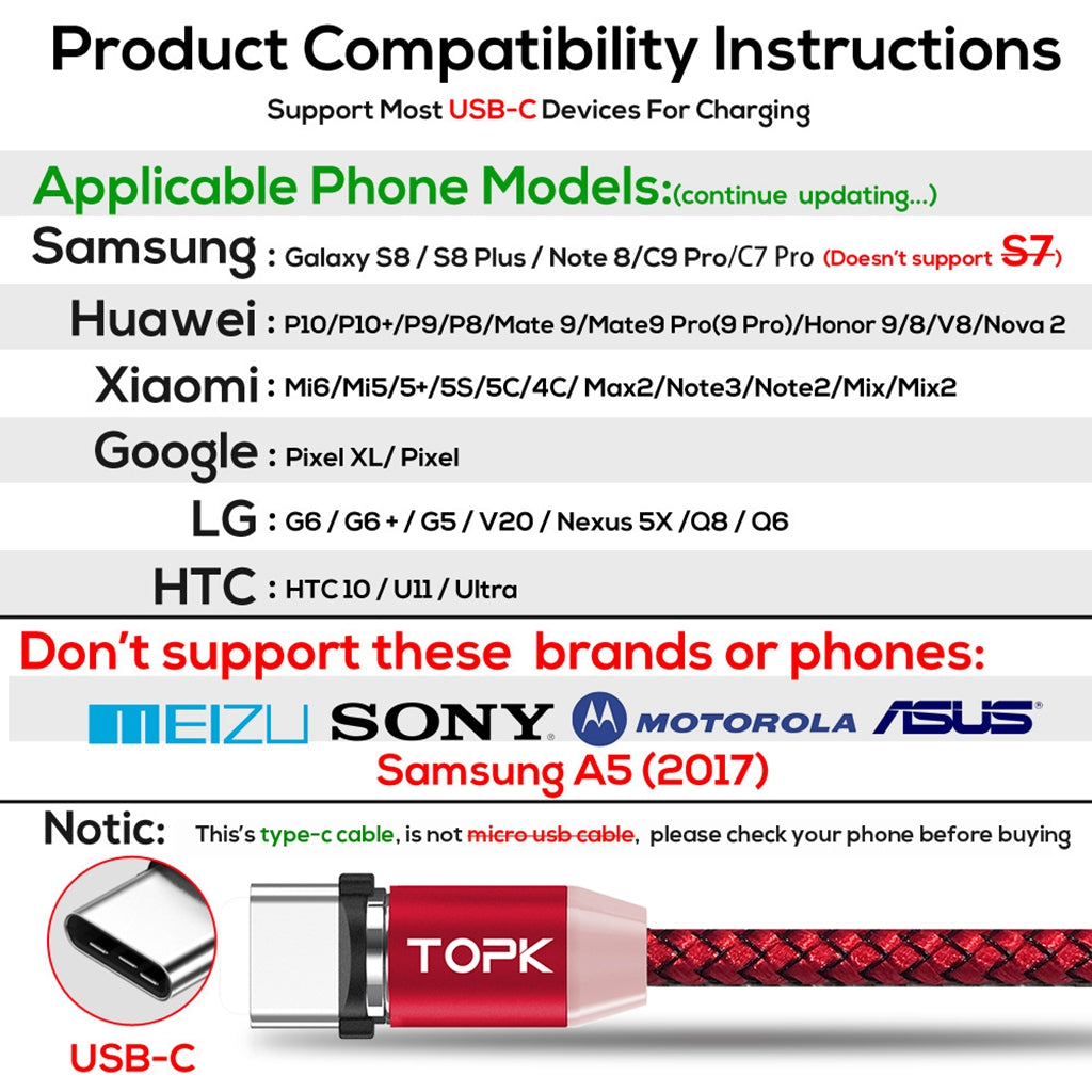 Magnetic Charging / Date Sync Cable Adapter TYPE-C Cable Head Red