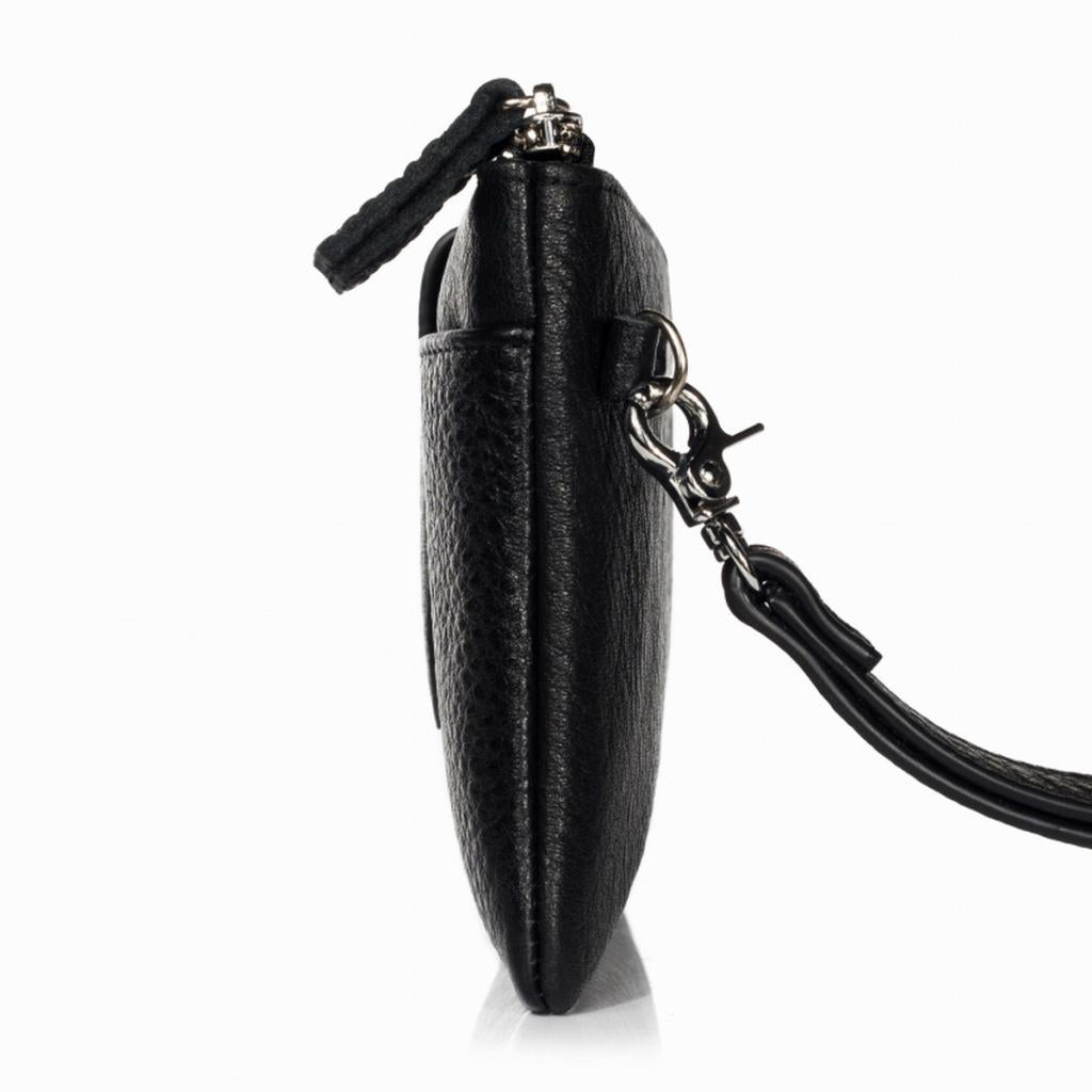 Unisex Durable PU Leather Zipper Coin Purse Mini Wallet Key Pouch - Black