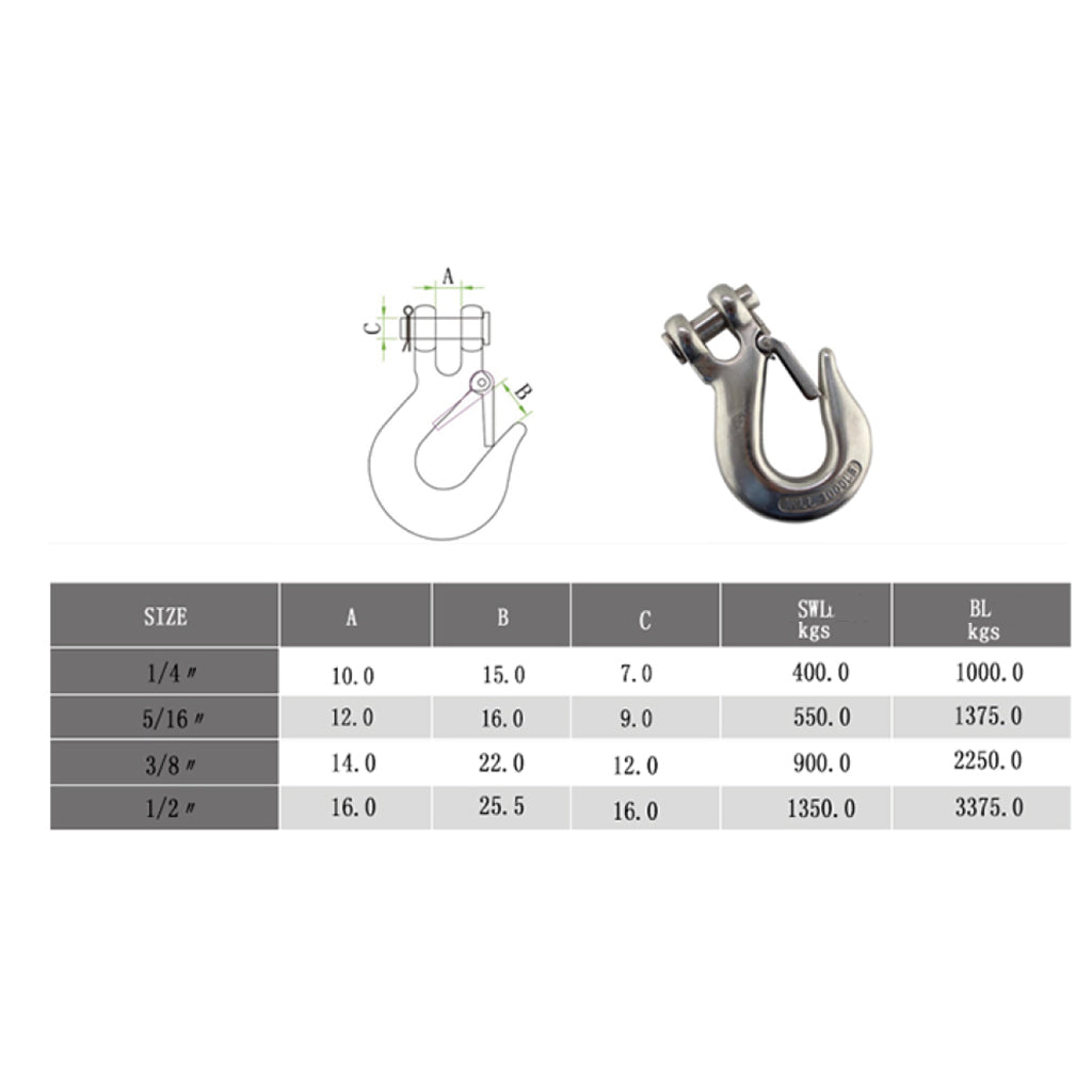 Marine 316 Stainless Steel Trailer Safety Chain Latch Clevis Hook 0.38 inch