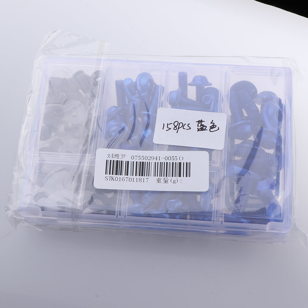 158Pcs Motorcycle Complete Fairing Bolt Kit Fastener Clips Screws Blue