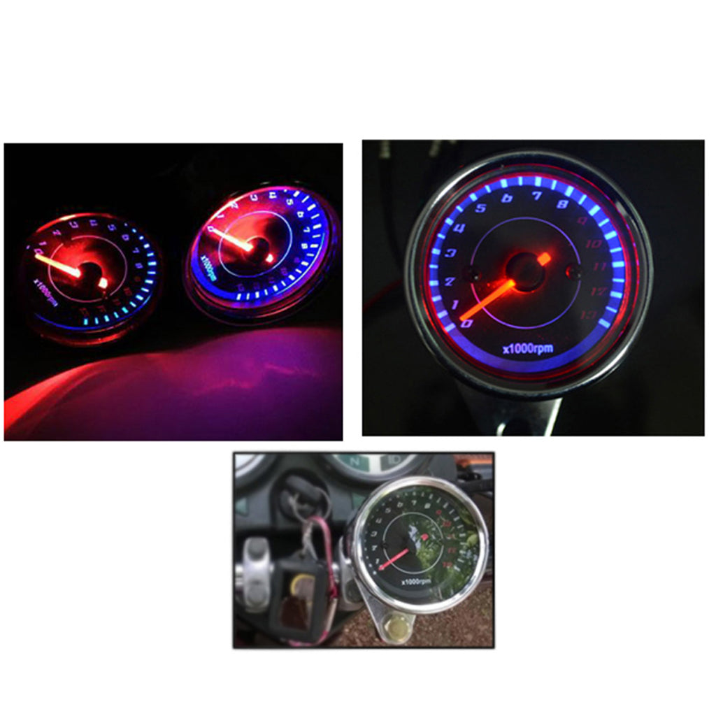 Universal Motorcycle Tachometer RPM Gauge with LED Backlight Light Black