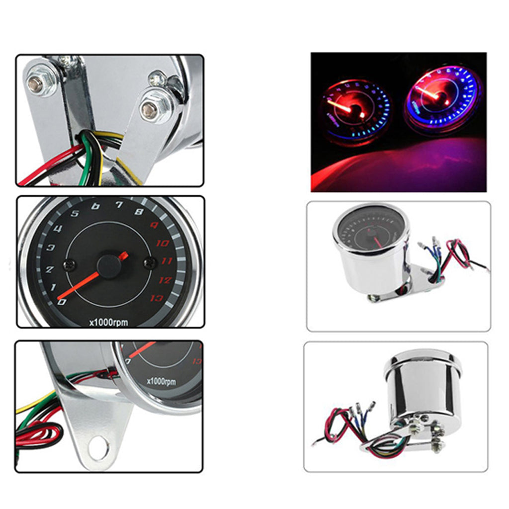 Universal Motorcycle Tachometer RPM Gauge with LED Backlight Light Black