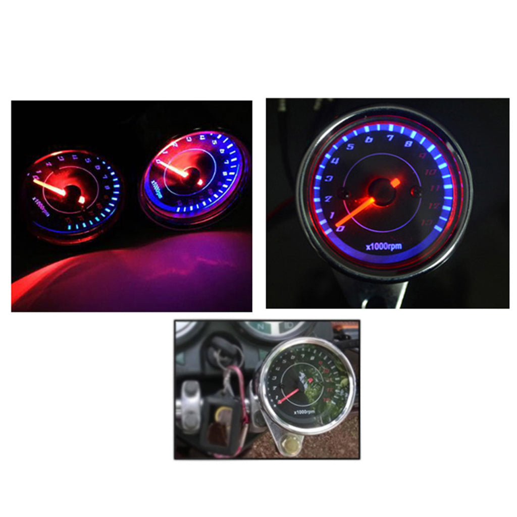 Universal Motorcycle Tachometer RPM Gauge with LED Backlight Light Chrome