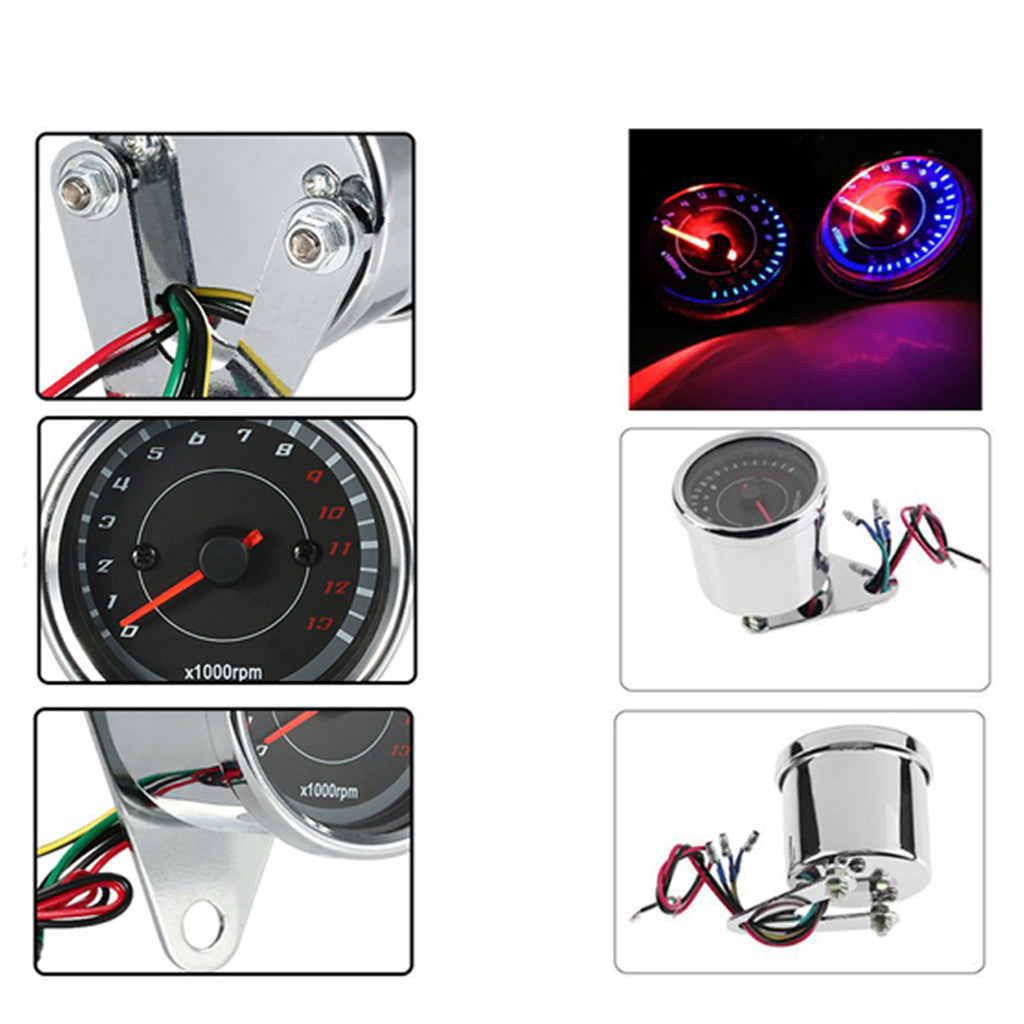 Universal Motorcycle Tachometer RPM Gauge with LED Backlight Light Chrome