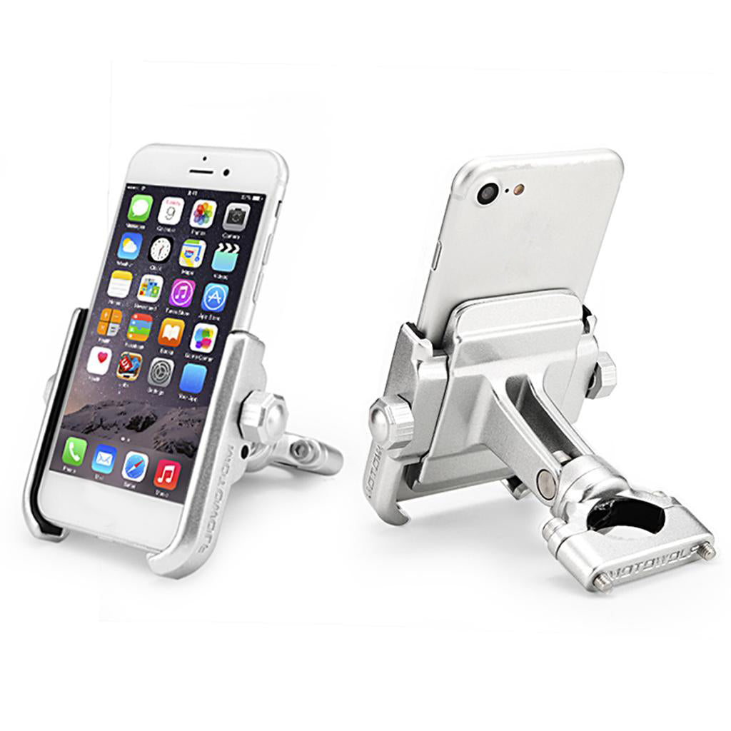 360 Degree Motorcycle Handlebar Mount Holder For 4-6" Cell Phone GPS Silver