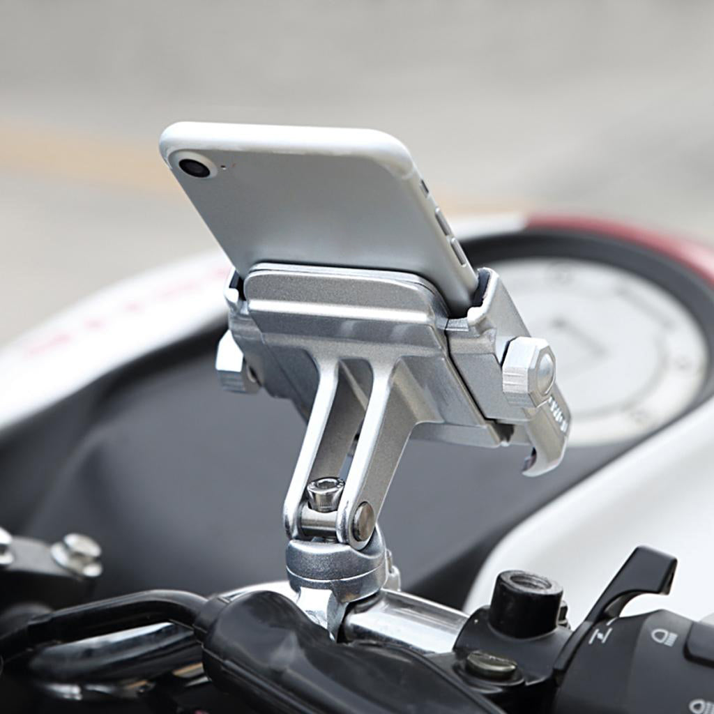 360 Degree Motorcycle Handlebar Mount Holder For 4-6" Cell Phone GPS Silver