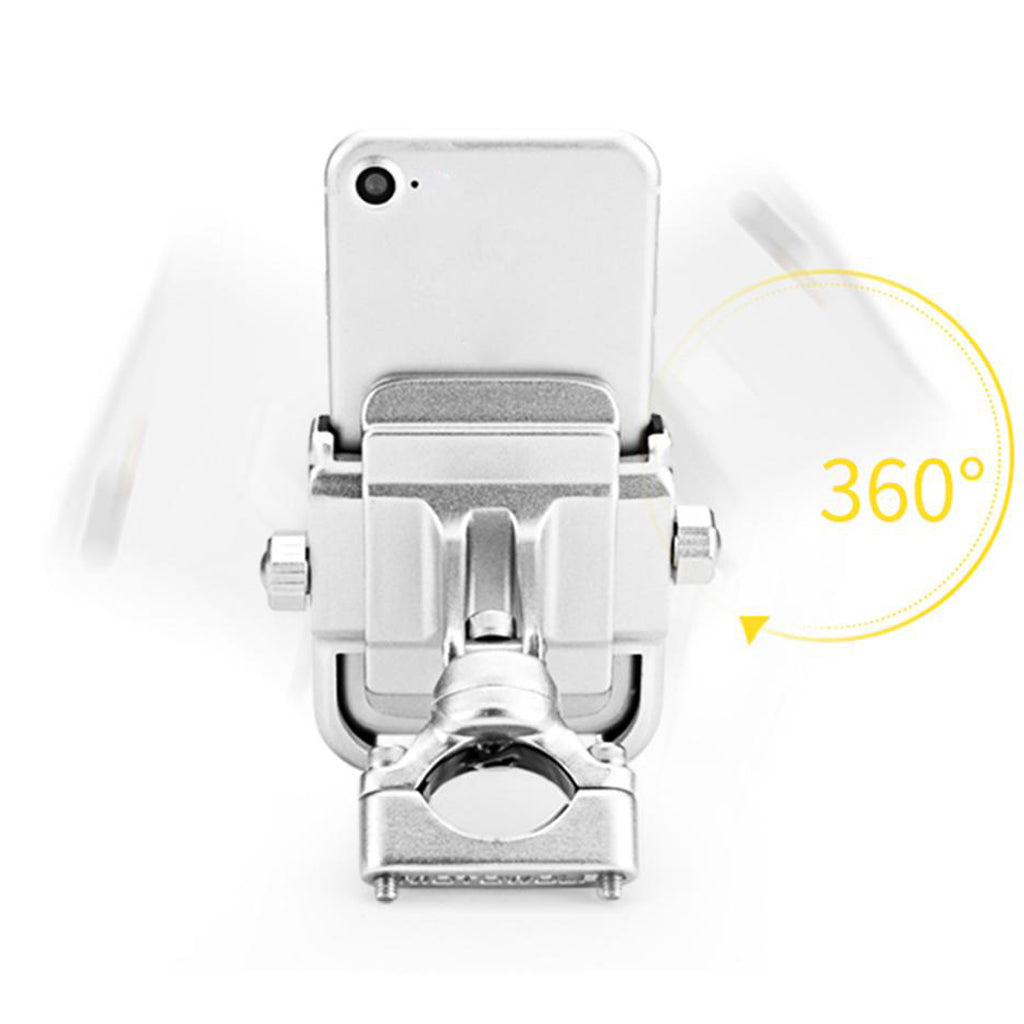 360 Degree Motorcycle Handlebar Mount Holder For 4-6" Cell Phone GPS Silver