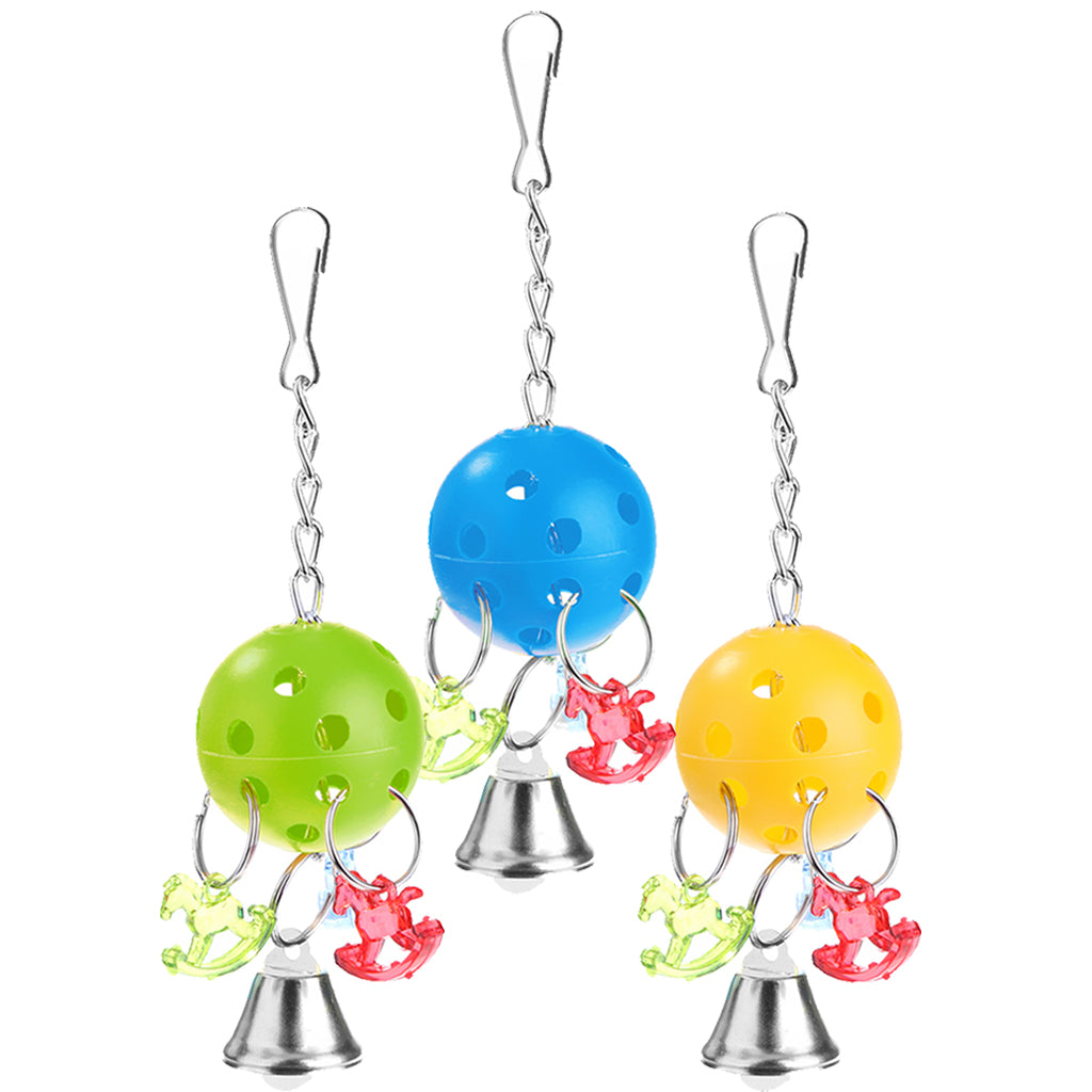 3 Pcs Colorful Chain Bell Toy Chewing Toy for Parrots Bird Cage Hanging Toy