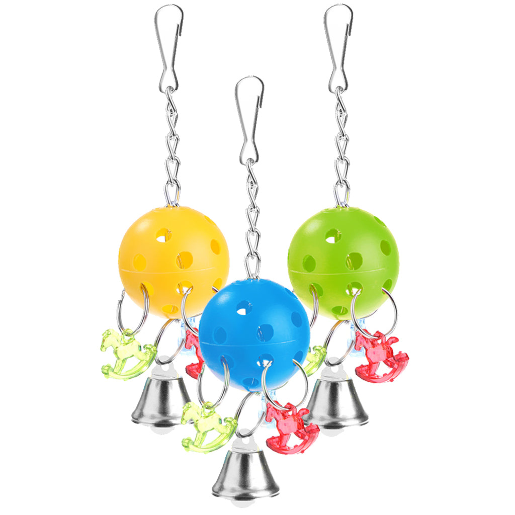 3 Pcs Colorful Chain Bell Toy Chewing Toy for Parrots Bird Cage Hanging Toy