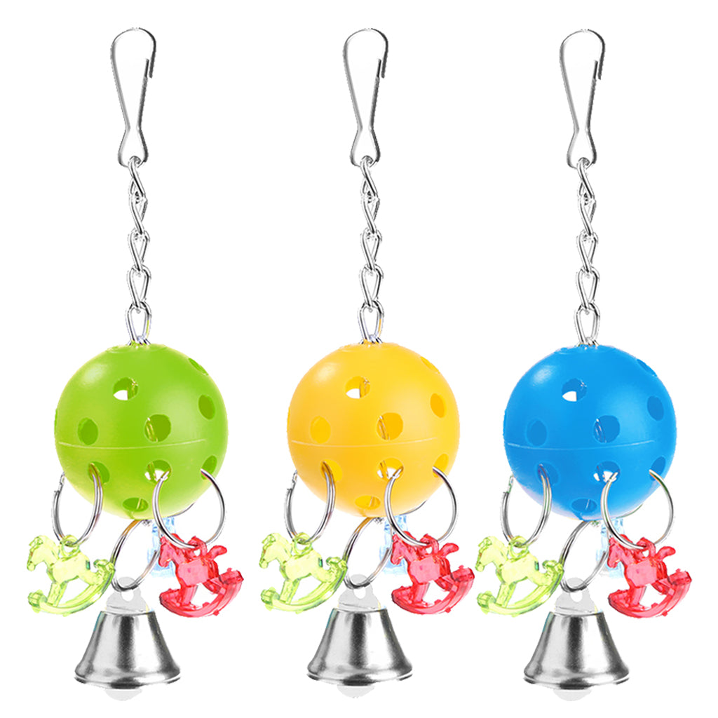 3 Pcs Colorful Chain Bell Toy Chewing Toy for Parrots Bird Cage Hanging Toy