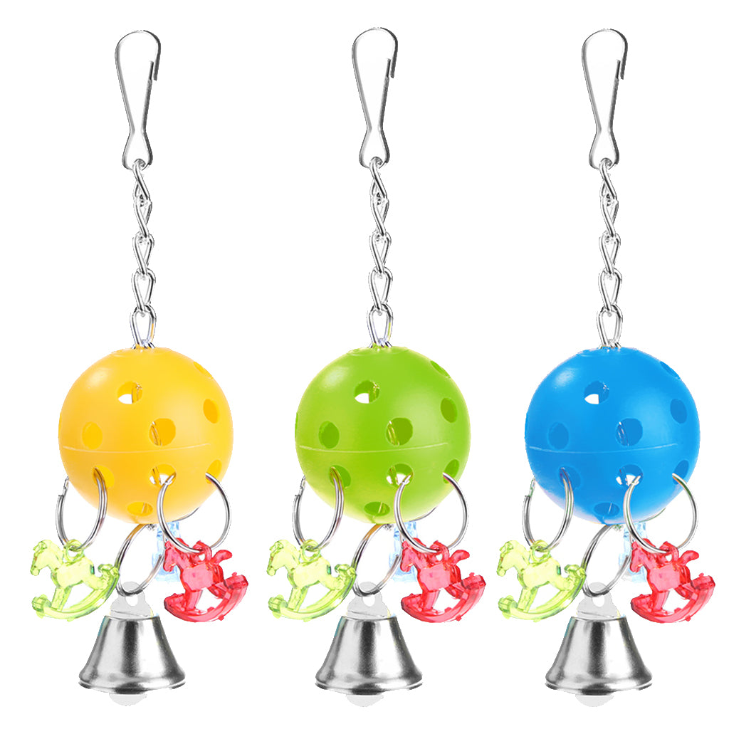 3 Pcs Colorful Chain Bell Toy Chewing Toy for Parrots Bird Cage Hanging Toy