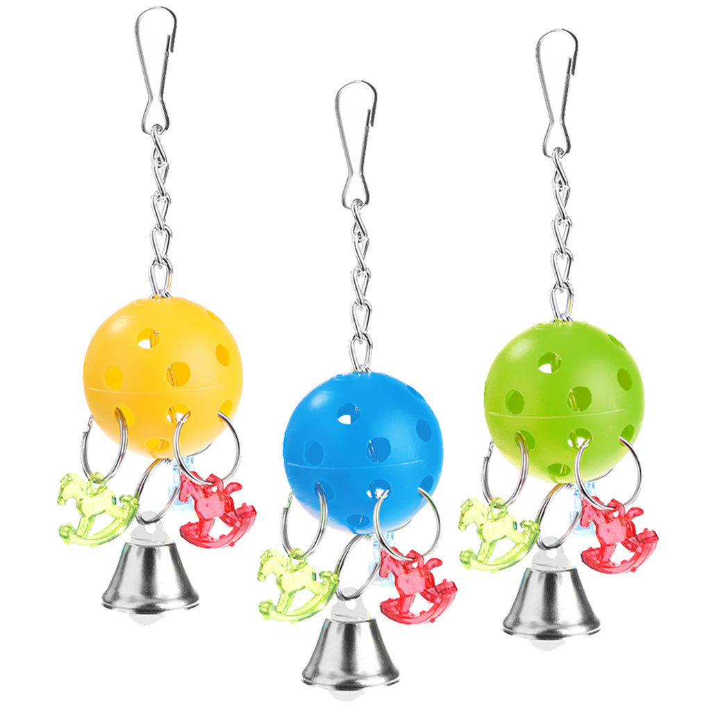 3 Pcs Colorful Chain Bell Toy Chewing Toy for Parrots Bird Cage Hanging Toy