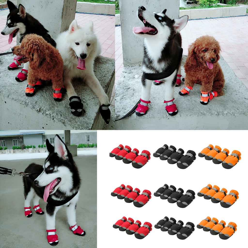 4 Pcs Pet Dog Shoes Boots Anti-Slip Waterproof Pet Paw Protector Dog Shoes  Black-S